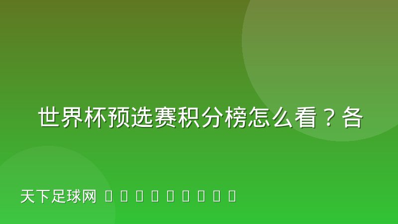世界杯预选赛积分榜怎么看?各洲赛制与排名规则全解析